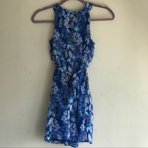 Girls Summer Blue Floral Halter Neck Dress